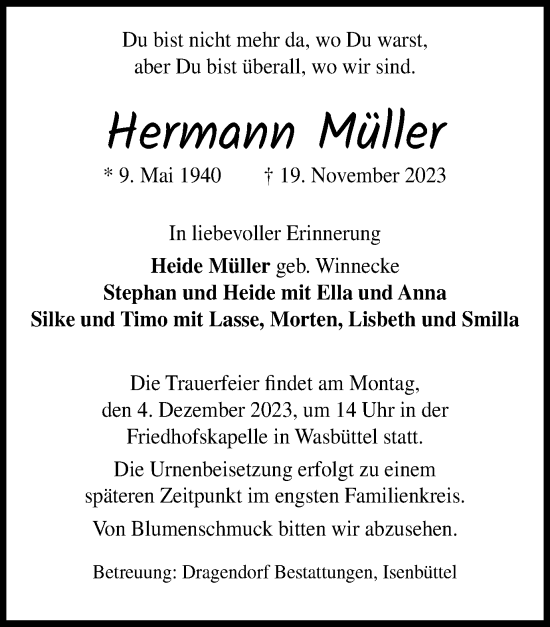 Traueranzeige von Hermann Müller von Wolfsburger Nachrichten