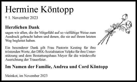 Traueranzeige von Hermine Köntopp von Wolfsburger Nachrichten