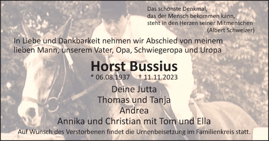 Traueranzeige von Horst Bussius von Braunschweiger Zeitung