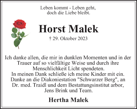 Traueranzeige von Horst Malek von Braunschweiger Zeitung