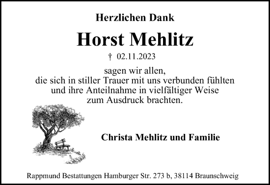 Traueranzeige von Horst Mehlitz von Braunschweiger Zeitung