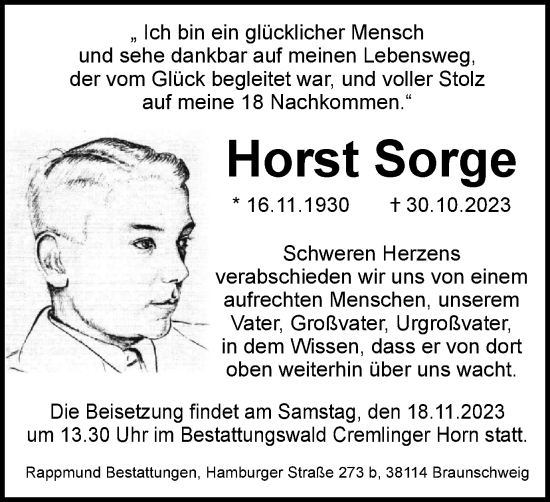 Traueranzeige von Horst Sorge von Braunschweiger Zeitung