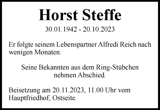 Traueranzeige von Horst Steffe von Braunschweiger Zeitung