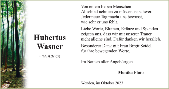 Traueranzeige von Hubertus Wasner von Braunschweiger Zeitung