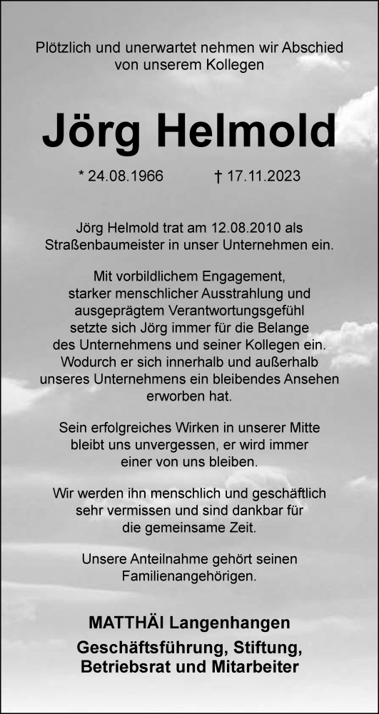 Traueranzeige von Jörg Helmold von Braunschweiger Zeitung