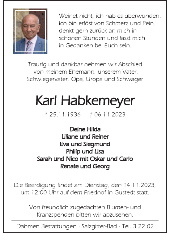 Traueranzeige von Karl Habkemeyer von Salzgitter-Zeitung