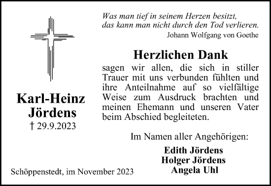 Traueranzeige von Karl-Heinz Jördens von Wolfenbütteler Zeitung