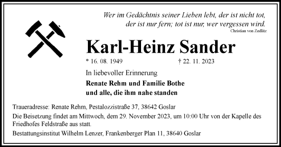 Traueranzeige von Karl-Heinz Sander von Salzgitter-Zeitung