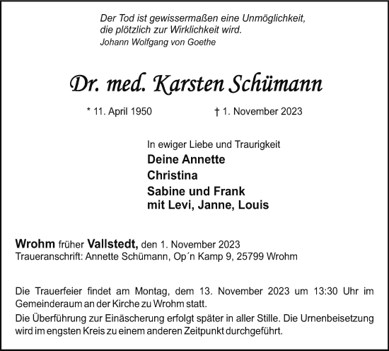 Traueranzeige von Karsten Schümann von Braunschweiger Zeitung