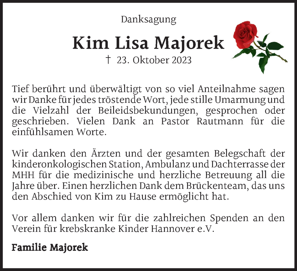  Traueranzeige für Kim Lisa Majorek vom 11.11.2023 aus Salzgitter-Zeitung