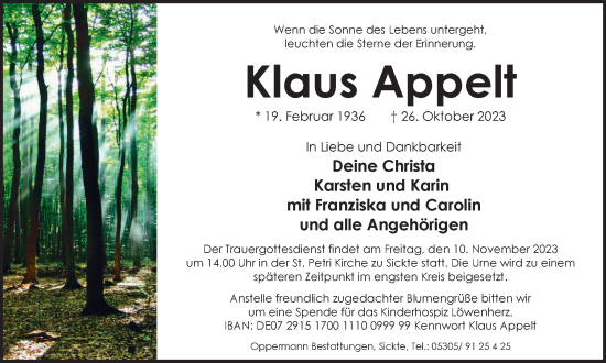 Traueranzeige von Klaus Appelt von Braunschweiger Zeitung