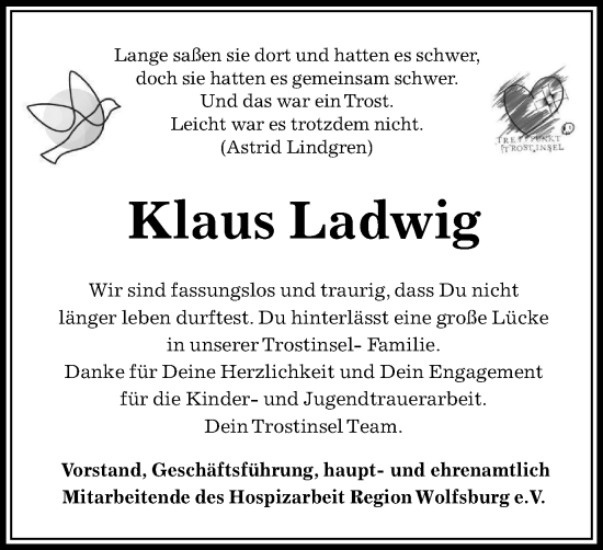 Traueranzeige von Klaus Ladwig von Wolfsburger Nachrichten