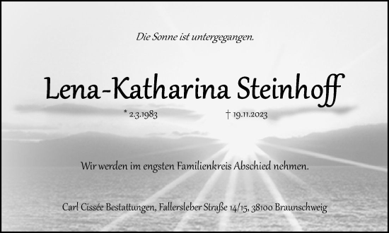 Traueranzeige von Lena-Katharina Steinhoff von Salzgitter-Zeitung