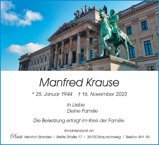 Traueranzeige von Manfred Krause von Braunschweiger Zeitung