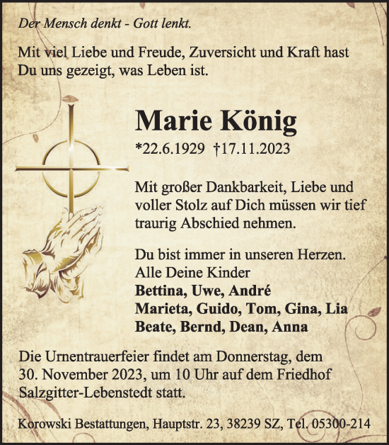 Traueranzeige von Marie König von Salzgitter-Zeitung