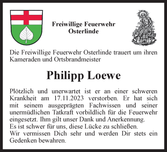 Traueranzeige von Philipp Loewe von Salzgitter-Zeitung