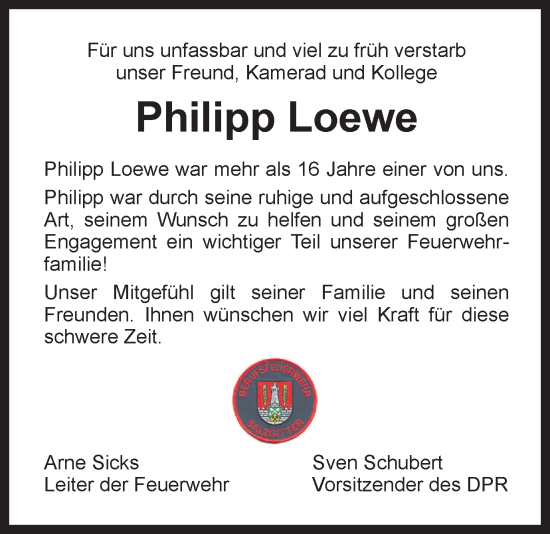 Traueranzeige von Philipp Loewe von Salzgitter-Zeitung