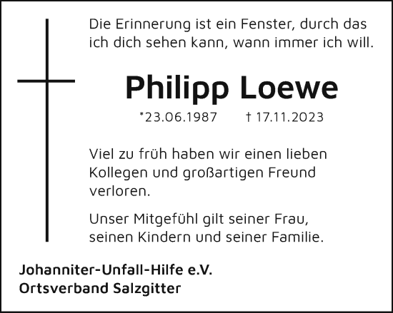 Traueranzeige von Philipp Loewe von Salzgitter-Zeitung