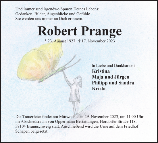 Traueranzeige von Robert Prange von Braunschweiger Zeitung
