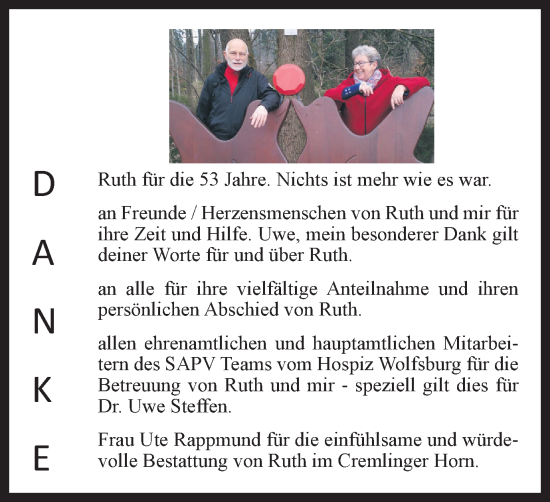 Traueranzeige von Ruth  von Wolfsburger Nachrichten