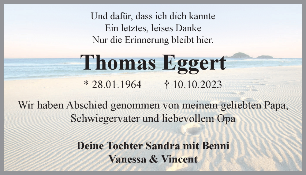  Traueranzeige für Thomas Eggert vom 11.11.2023 aus Braunschweiger Zeitung