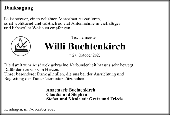Traueranzeige von Willi Buchtenkirch von Wolfenbütteler Zeitung