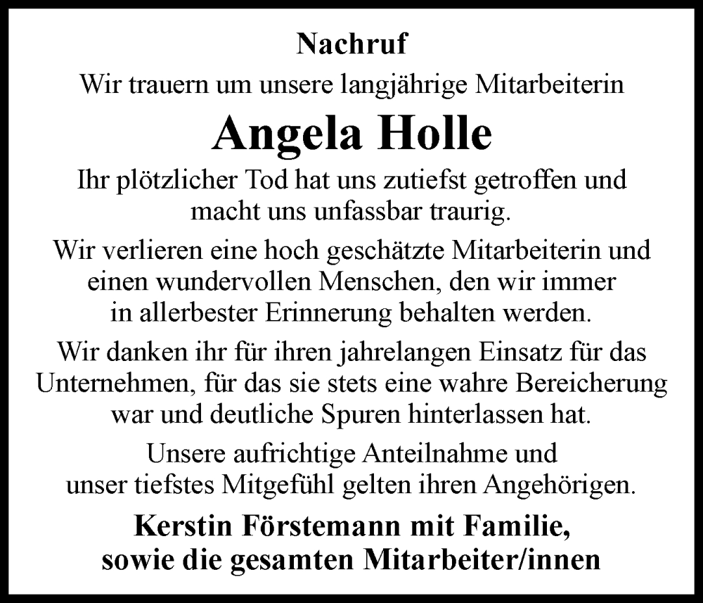  Traueranzeige für Angela Holle vom 09.12.2023 aus Braunschweiger Zeitung