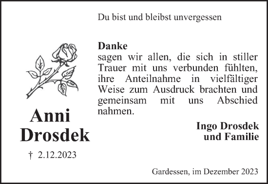 Traueranzeige von Anni Drosdek von Braunschweiger Zeitung