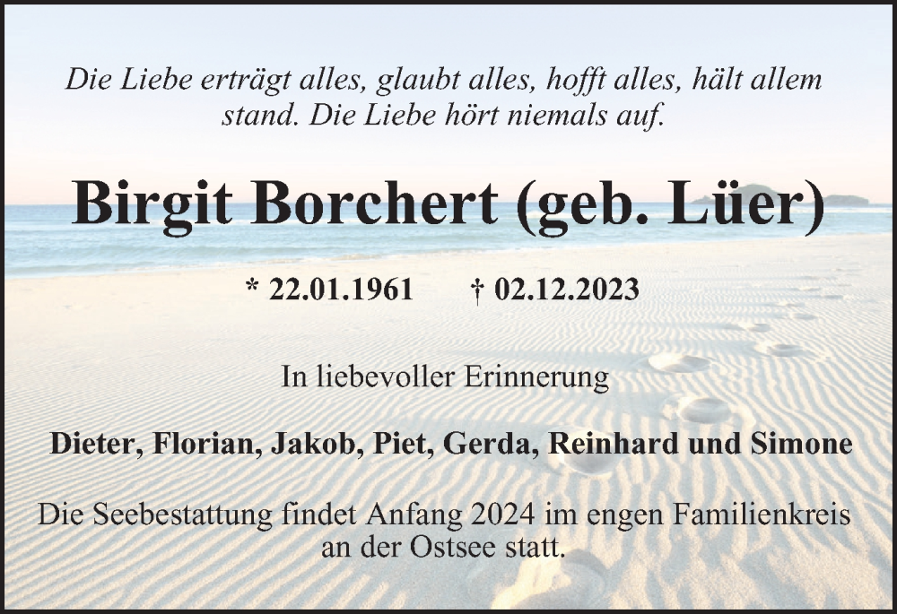  Traueranzeige für Birgit Borchert vom 29.12.2023 aus Braunschweiger Zeitung
