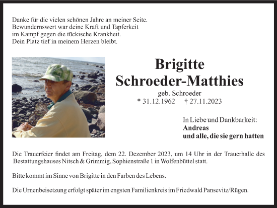 Traueranzeige von Brigitte Schroeder-Matthies von Braunschweiger Zeitung
