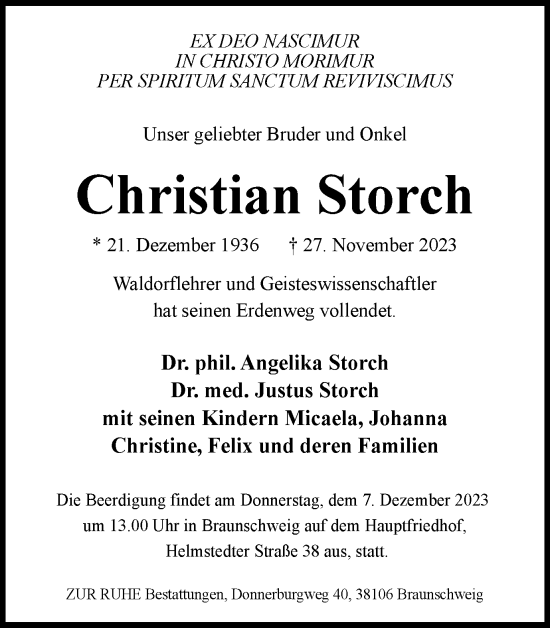 Traueranzeige von Christian Storch von Braunschweiger Zeitung