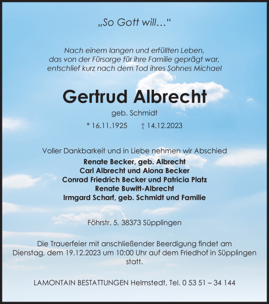 Traueranzeige von Gertrud Albrecht von Helmstedter Nachrichten