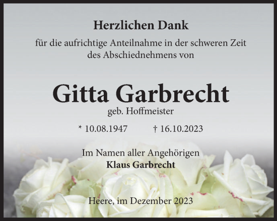 Traueranzeige von Gitta Garbrecht von Salzgitter-Zeitung