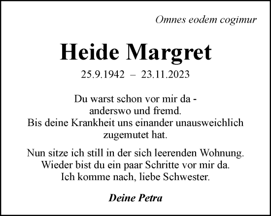 Traueranzeige von Heide Margret von Braunschweiger Zeitung