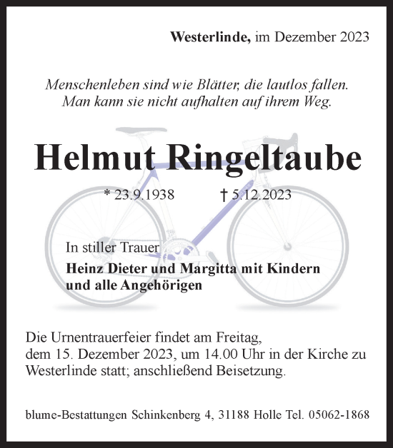 Traueranzeige von Helmut Ringeltaube von Salzgitter-Zeitung