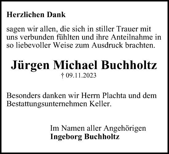 Traueranzeige von Jürgen Michael Buchholtz von Helmstedter Nachrichten