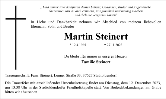 Traueranzeige von Martin Steinert von Braunschweiger Zeitung
