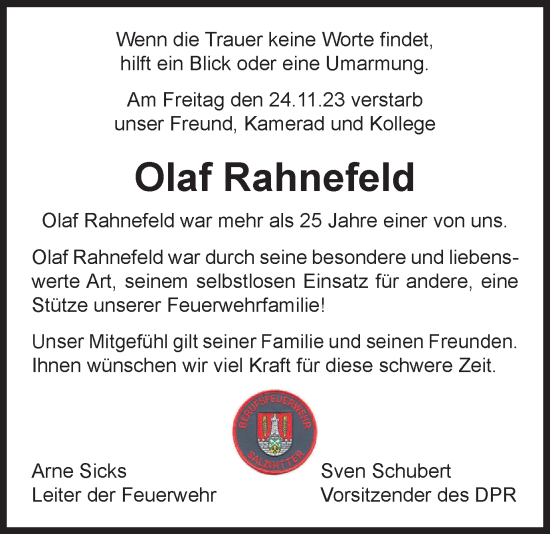 Traueranzeige von Olaf Rahnefeld von Salzgitter-Zeitung