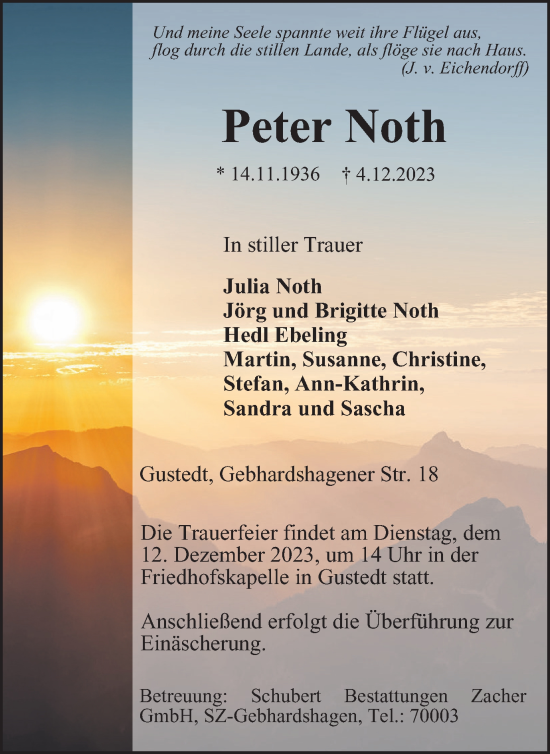 Traueranzeige von Peter Noth von Salzgitter-Zeitung