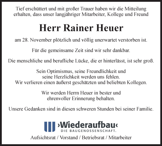 Traueranzeige von Rainer Heuer von Braunschweiger Zeitung