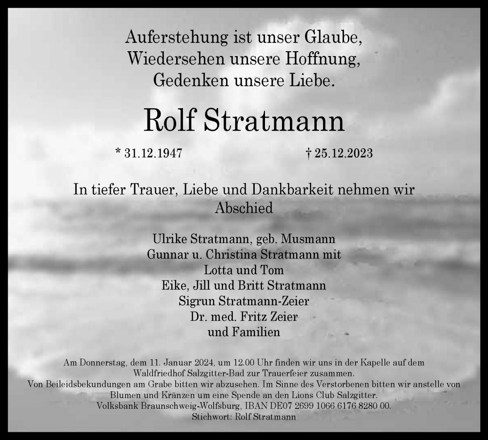 Traueranzeige für Rolf Stratmann vom 30.12.2023 aus Salzgitter-Zeitung