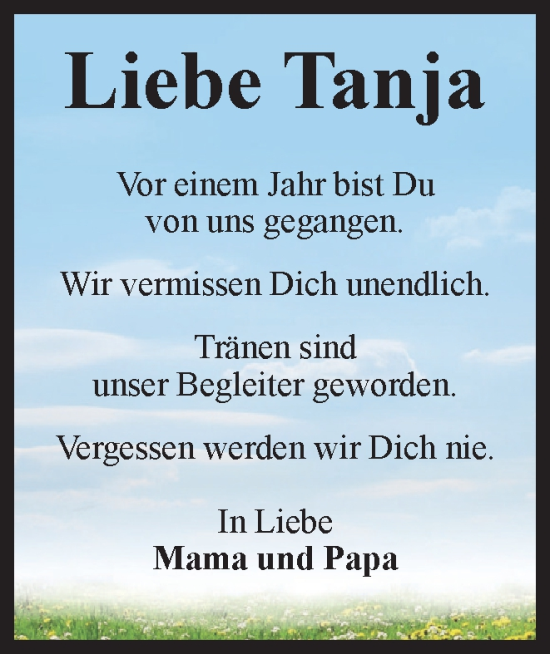 Traueranzeige von Tanja  von Braunschweiger Zeitung