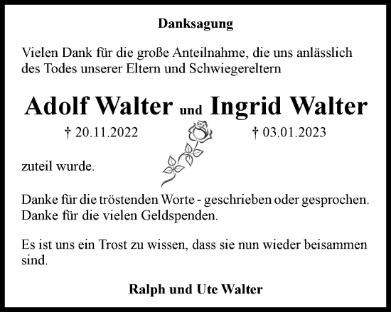 Traueranzeige von Adolf und Ingrid Walter von Salzgitter-Zeitung