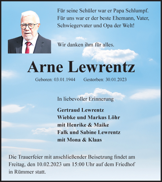 Traueranzeige von Arne Lewrentz von Wolfsburger Nachrichten