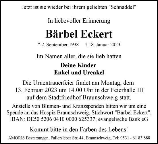 Traueranzeige von Bärbel Eckert von Braunschweiger Zeitung