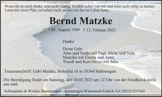 Traueranzeige von Bernd Matzke von Helmstedter Nachrichten
