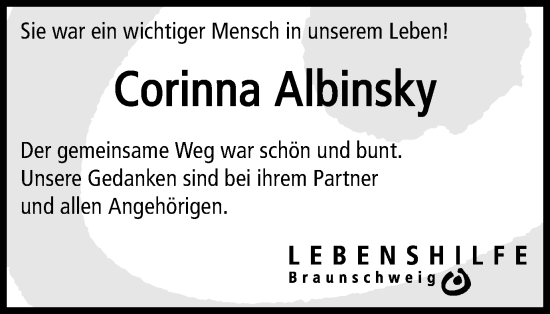 Traueranzeige von Corinna Albinsky von Braunschweiger Zeitung