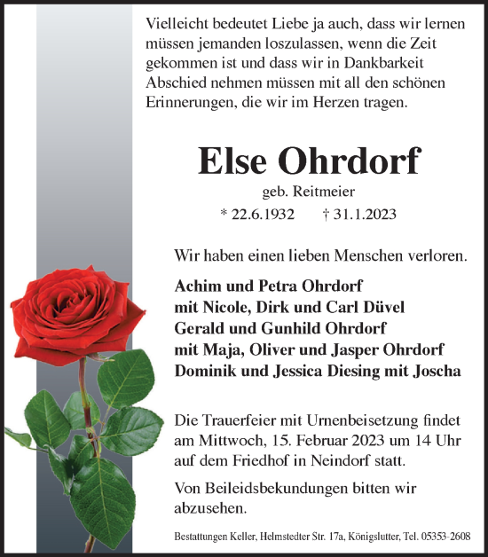 Traueranzeige von Else Ohrdorf von Helmstedter Nachrichten