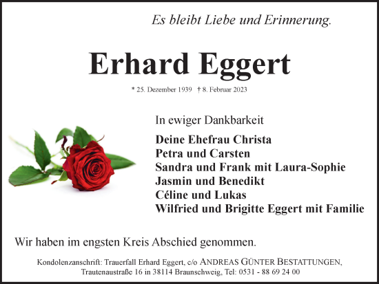 Traueranzeige von Erhard Eggert von Braunschweiger Zeitung