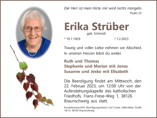 Traueranzeige von Erika Strüber von Braunschweiger Zeitung